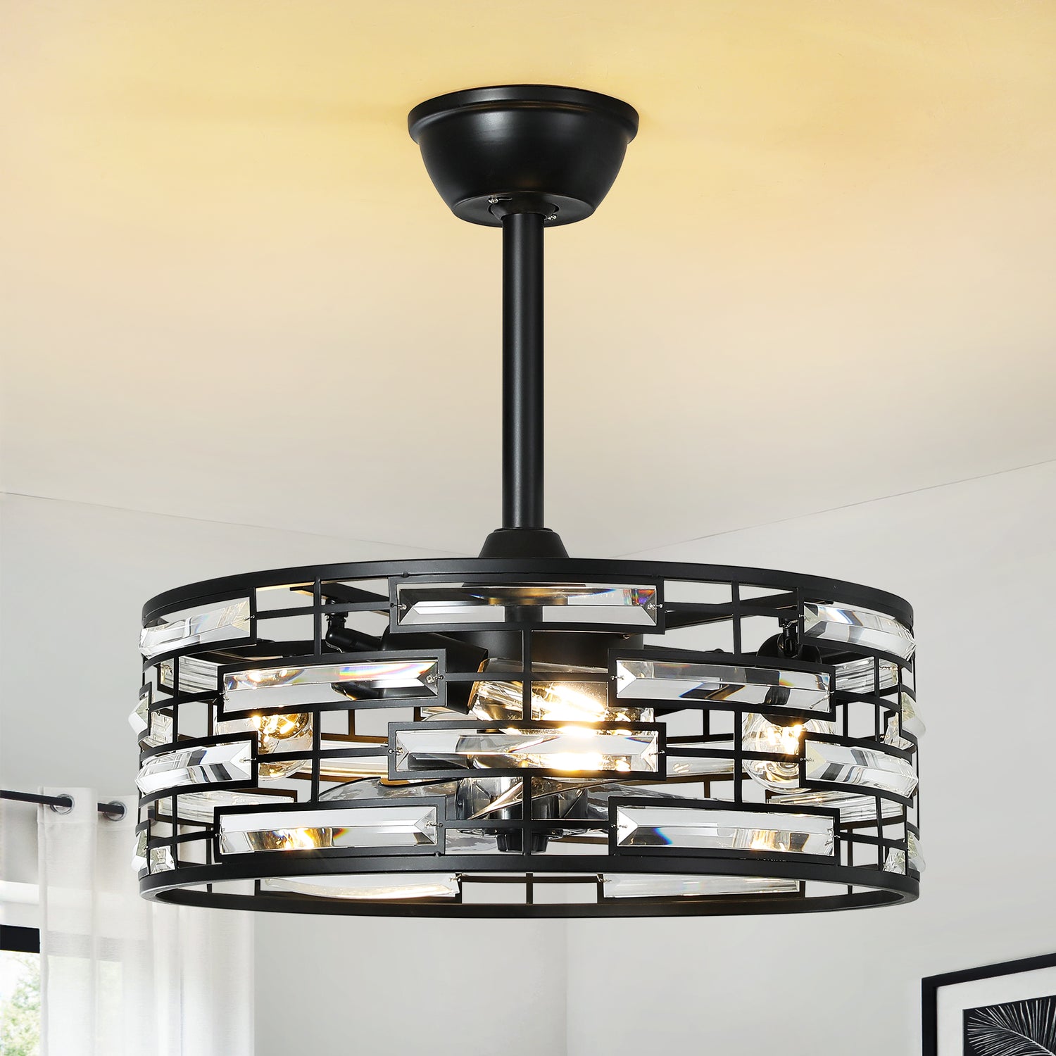 19" Ceiling Fan with Lantern-Style Crystal Light Shade