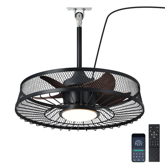 22" Outdoor Ceiling Fans with Light, Waterproof Plug in Ceiling Fan, 3CCT Dimmable, Gazebo Hanging Fan with Remote & APP Control, Caged Ceiling Fan for Patio Porch Pergola