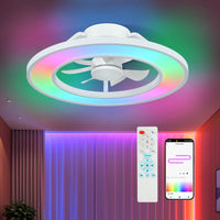 20" Smart Indoor White Flush Mount Dimmable LED Modern Ceiling Fan With 1000+RGB Ambient Light APP/Remote Control