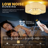 20" Indoor Flush Mount Fabric Boho Gold Caged Ceiling Fan With Light and Remote Control 6-Speed Reversible Motor