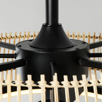 20" Bohemian-Style Rattan Ceiling Fan (with Light and Remote Control) — Supports LED Dimming and Smart App Control; Semi-Flush Mount Design, Suitable for Bedrooms and Living Rooms.