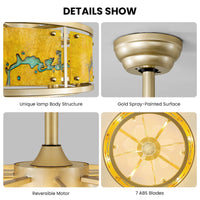 20" Indoor Gold Shade Clear Blade Low Profile Modern Acrylic Ceiling Fan with Light And Remote Control
