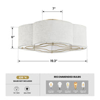20" Indoor Flush Mount Fabric Boho Gold Caged Ceiling Fan With Light and Remote Control 6-Speed Reversible Motor