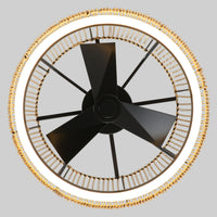 20" Bohemian-Style Rattan Ceiling Fan (with Light and Remote Control) — Supports LED Dimming and Smart App Control; Semi-Flush Mount Design, Suitable for Bedrooms and Living Rooms.