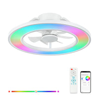 20" Smart Indoor White Flush Mount Dimmable LED Modern Ceiling Fan With 1000+RGB Ambient Light APP/Remote Control