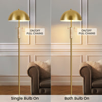 64" Gold Modern Metal Floor Lamp with Dual Lights and Dome Shades