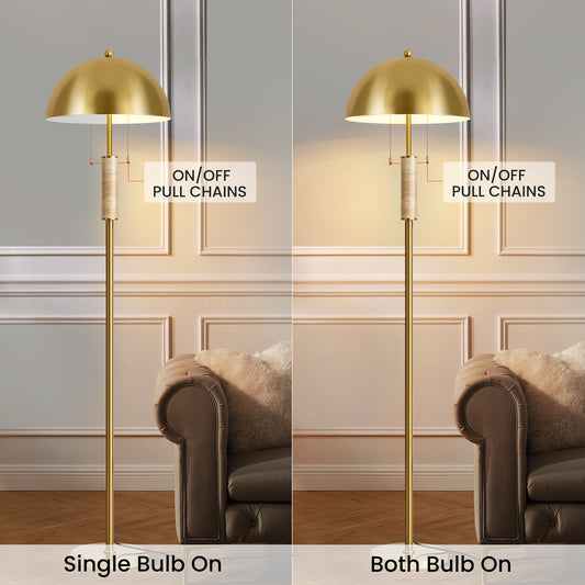 64" Gold Modern Metal Floor Lamp with Dual Lights and Dome Shades
