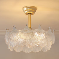 19" Indoor Crystal Cage Scallop Shape Glass Gold Ceiling Fan With Light and Remote Control 6-Speed Reversible Motor