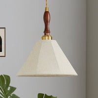 60-Watt 1-Light Vintage Walnut Pendant Light with Fabric Shade Adjustable Height Cone Hanging Lamp For Kitchen Island