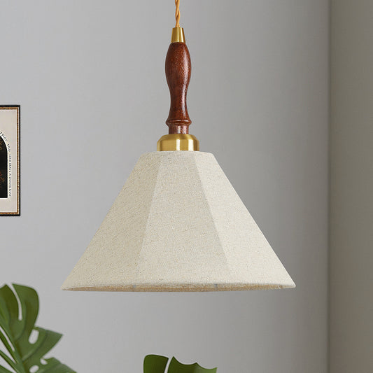60-Watt 1-Light Vintage Walnut Pendant Light with Fabric Shade Adjustable Height Cone Hanging Lamp For Kitchen Island