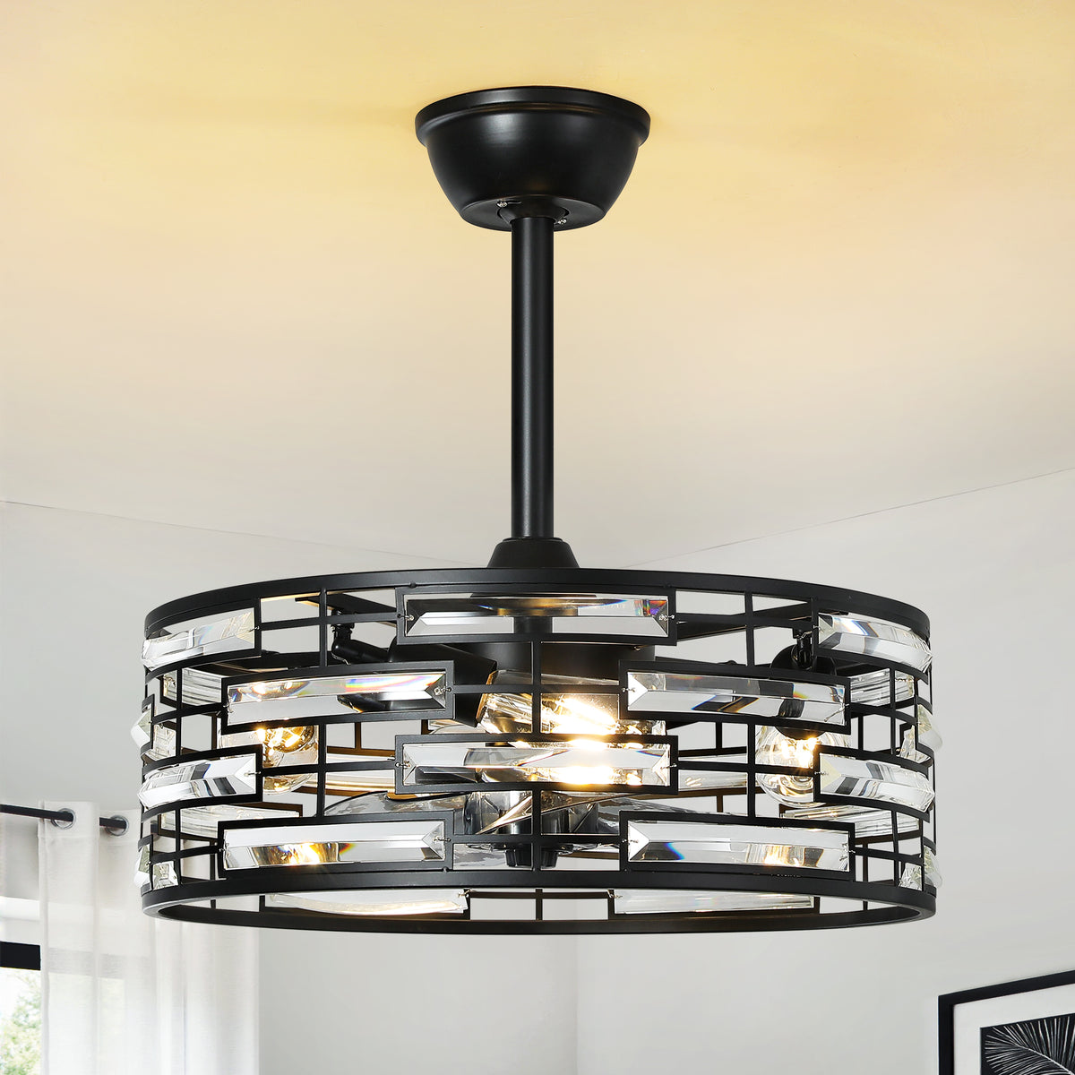 19" Ceiling Fan with Lantern-Style Crystal Light Shade