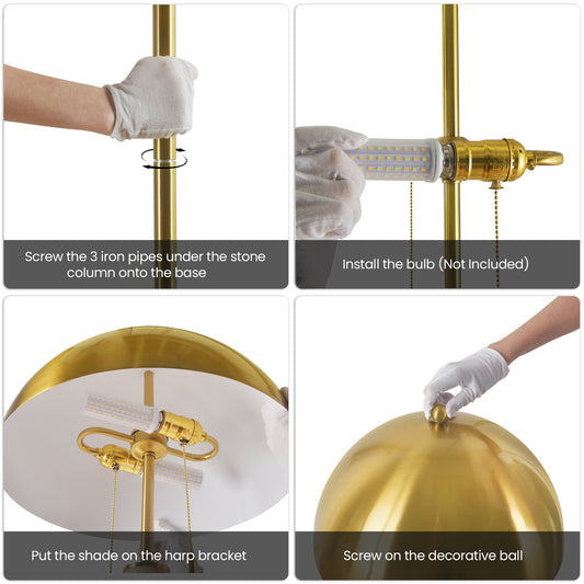 64" Gold Modern Metal Floor Lamp with Dual Lights and Dome Shades