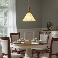 60-Watt 1-Light Vintage Walnut Pendant Light with Fabric Shade Adjustable Height Cone Hanging Lamp For Kitchen Island