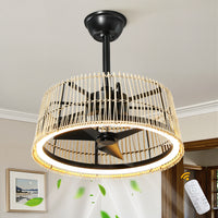 20" Bohemian-Style Rattan Ceiling Fan (with Light and Remote Control) — Supports LED Dimming and Smart App Control; Semi-Flush Mount Design, Suitable for Bedrooms and Living Rooms.