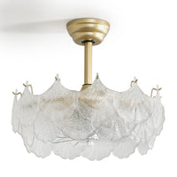 19" Indoor Crystal Cage Scallop Shape Glass Gold Ceiling Fan With Light and Remote Control 6-Speed Reversible Motor