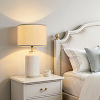 23'' Vintage Bohemian-Style White Cylindrical Table Lamp