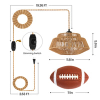 Bohemian 11.8-inch rattan pendant light, dimmable, comes with 23 feet of cord.