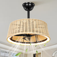 20" Bohemian-Style Rattan Ceiling Fan (with Light and Remote Control) — Supports LED Dimming and Smart App Control; Semi-Flush Mount Design, Suitable for Bedrooms and Living Rooms.