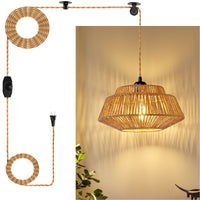 Bohemian 11.8-inch rattan pendant light, dimmable, comes with 23 feet of cord.