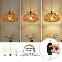 Bohemian 11.8-inch rattan pendant light, dimmable, comes with 23 feet of cord.