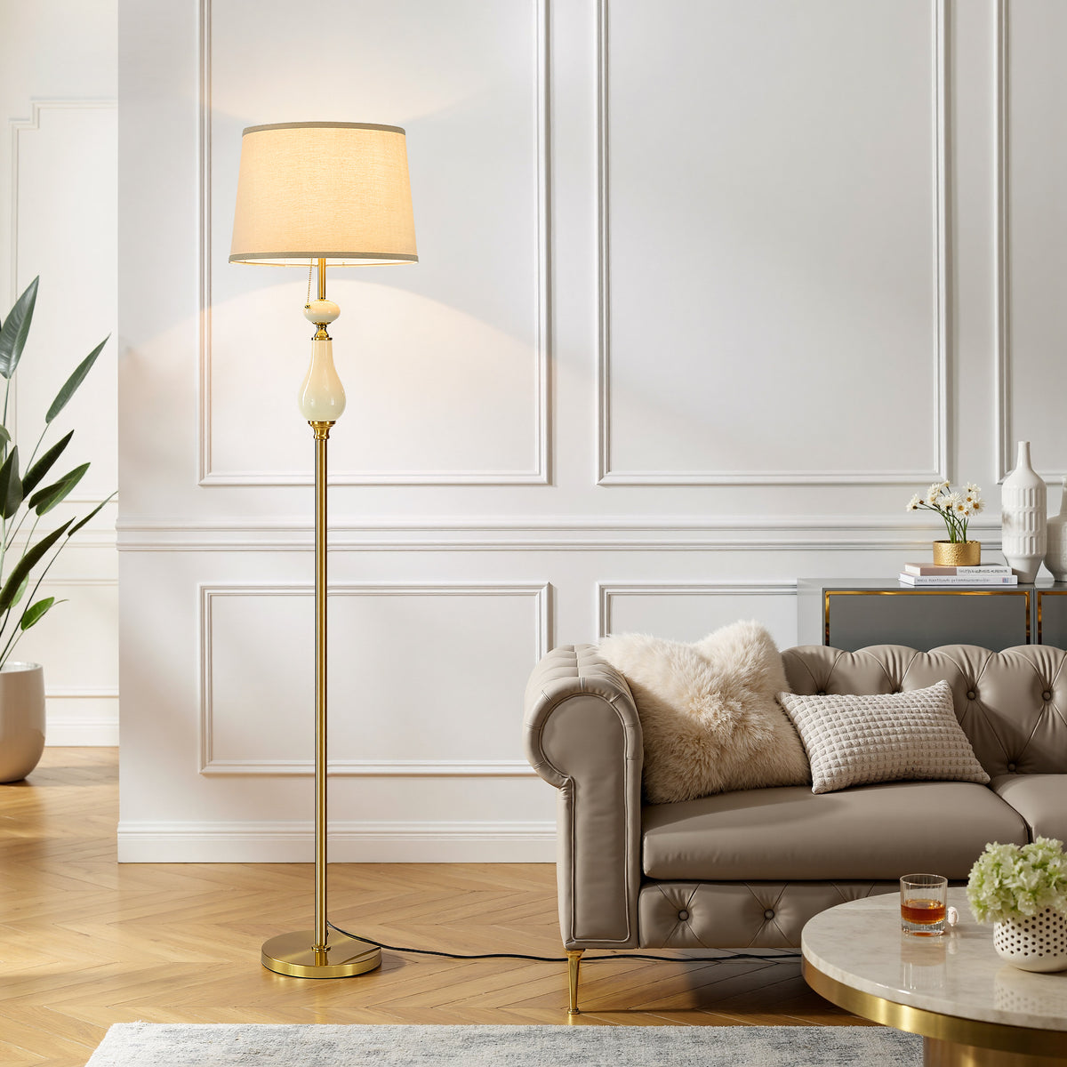 66'' Rustic-Pastoral & Mid-Century Modern Tall Ceramic Floor Lamp