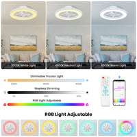 20" Smart Indoor White Flush Mount Dimmable LED Modern Ceiling Fan With 1000+RGB Ambient Light APP/Remote Control