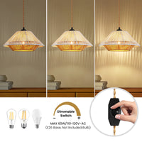 Bohemian-style rattan chandelier, 23-foot plug-in power cord, dimmable
