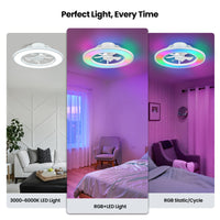 20" Smart Indoor White Flush Mount Dimmable LED Modern Ceiling Fan With 1000+RGB Ambient Light APP/Remote Control