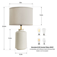 23'' Vintage Bohemian-Style White Cylindrical Table Lamp