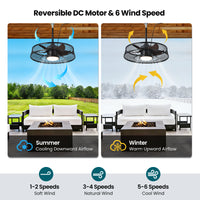 22" Outdoor Ceiling Fans with Light, Waterproof Plug in Ceiling Fan, 3CCT Dimmable, Gazebo Hanging Fan with Remote & APP Control, Caged Ceiling Fan for Patio Porch Pergola