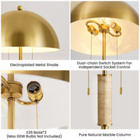 64" Gold Modern Metal Floor Lamp with Dual Lights and Dome Shades