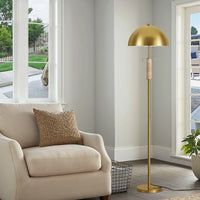 64" Gold Modern Metal Floor Lamp with Dual Lights and Dome Shades