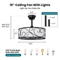 19" Semi-Flush Mount Ceiling Fan with Lantern-Style Light