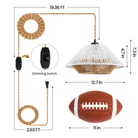 Bohemian-style rattan chandelier, 23-foot plug-in power cord, dimmable