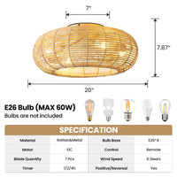 Handwoven Rattan Ceiling Fan Light