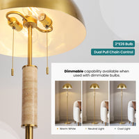 64" Gold Modern Metal Floor Lamp with Dual Lights and Dome Shades