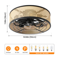 Metal Framed Woven Ceiling Fan Light
