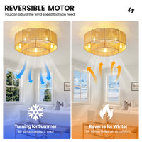 20" Barby Boho Ceiling Fan with Rattan Light Shades & Remote Control