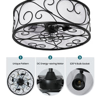 19" Semi-Flush Mount Ceiling Fan with Lantern-Style Light