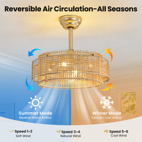 19" Indoor Gold Ceiling Fan (with Light and Remote Control)