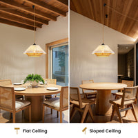 Bohemian-style rattan chandelier, 23-foot plug-in power cord, dimmable