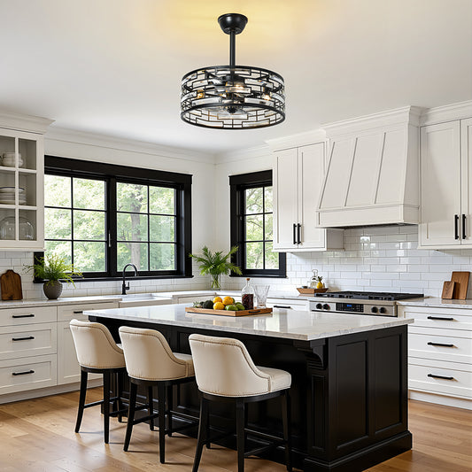 19" Ceiling Fan with Lantern-Style Crystal Light Shade