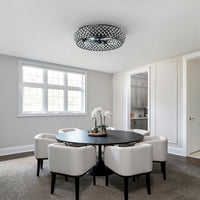 Metal Ceiling Fan with Lights: 20" Iron Low Profile Crystal Black Caged Industrial Ceiling Fans with Light Flush Mount Remote Control 6 Speeds for Bedroom Living Room Kitchen