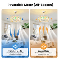 19" Indoor White Modern Enclosed Acrylic Ceiling Fan with Light and Remote Control