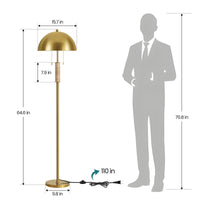 64" Gold Modern Metal Floor Lamp with Dual Lights and Dome Shades