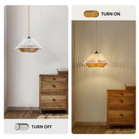 Bohemian-style rattan chandelier, 23-foot plug-in power cord, dimmable
