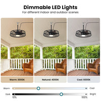 22" Outdoor Ceiling Fans with Light, Waterproof Plug in Ceiling Fan, 3CCT Dimmable, Gazebo Hanging Fan with Remote & APP Control, Caged Ceiling Fan for Patio Porch Pergola