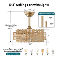 19" Indoor Gold Ceiling Fan (with Light and Remote Control)