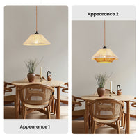 Bohemian-style rattan chandelier, 23-foot plug-in power cord, dimmable
