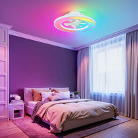 20" Smart Indoor White Flush Mount Dimmable LED Modern Ceiling Fan With 1000+RGB Ambient Light APP/Remote Control